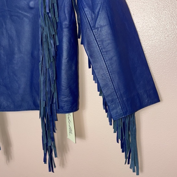 Free People Cleobella Cowgirl Sheep Leather Jacket Navy Rare - Picture 6 of 13